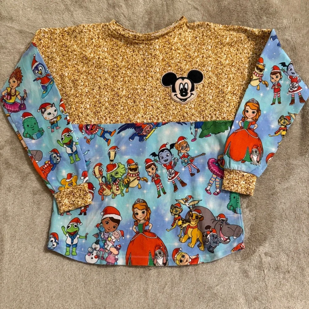 Disney Christmas Mashup Long Sleeve Top Mickey Kermit Sofia Doc McStuffins Gold